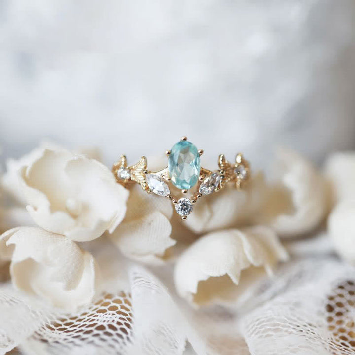 Olivenorma Aquamarine White Zircon Crown Shape Ring - Aquamarine & White Zircon - image 0
