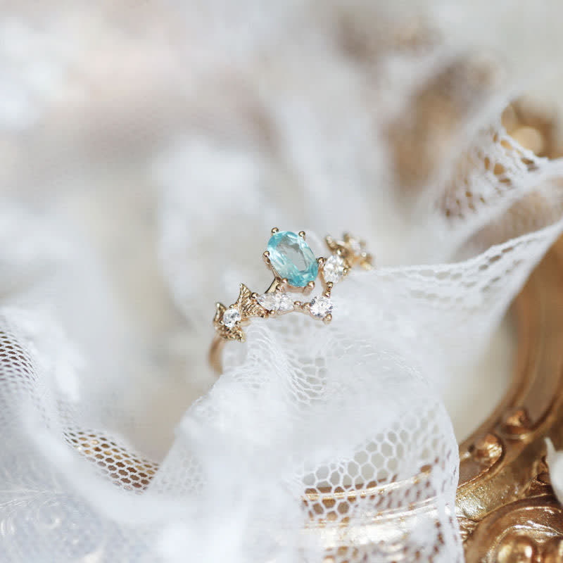 Olivenorma Aquamarine White Zircon Crown Shape Ring - image 4
