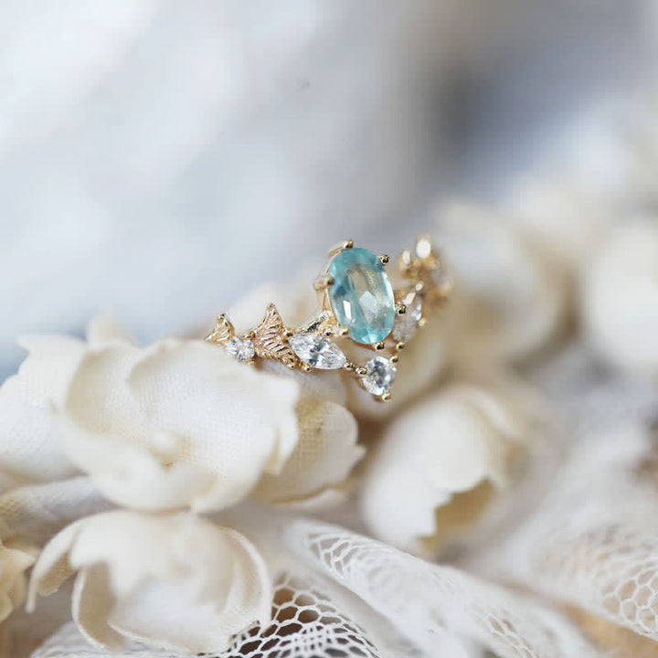 Olivenorma Aquamarine White Zircon Crown Shape Ring - image 1