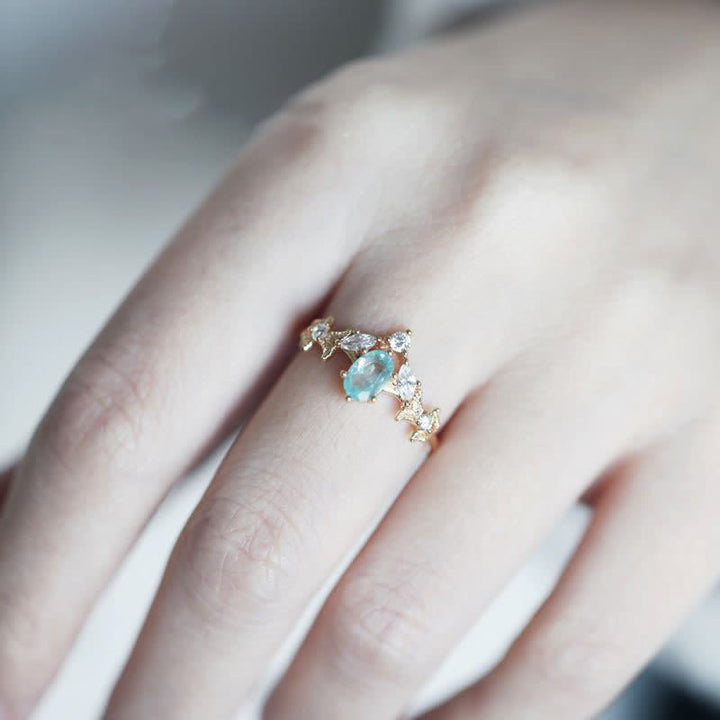Olivenorma Aquamarine White Zircon Crown Shape Ring - image 2