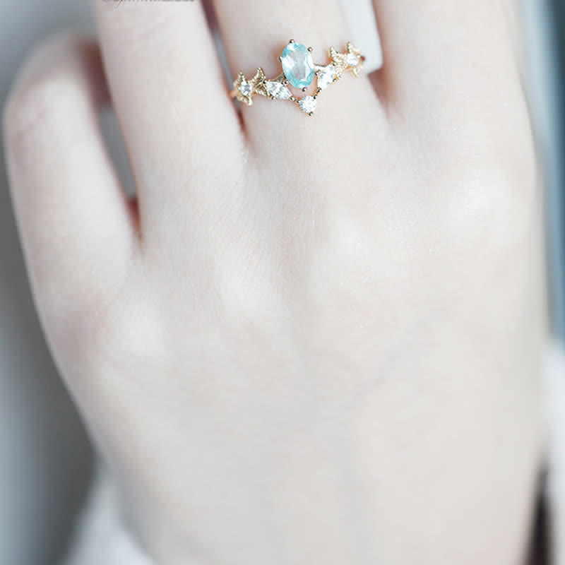 Olivenorma Aquamarine White Zircon Crown Shape Ring - image 3