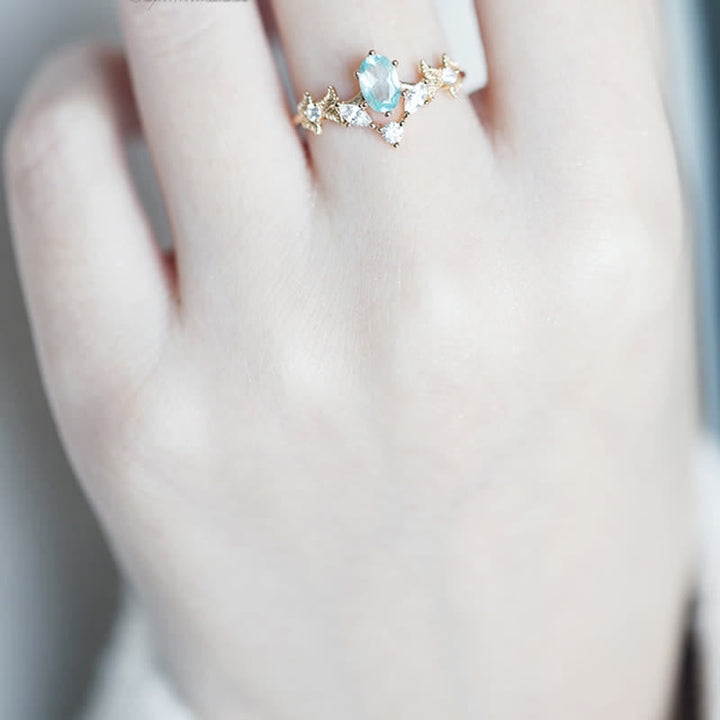 Olivenorma Aquamarine White Zircon Crown Shape Ring - image 3