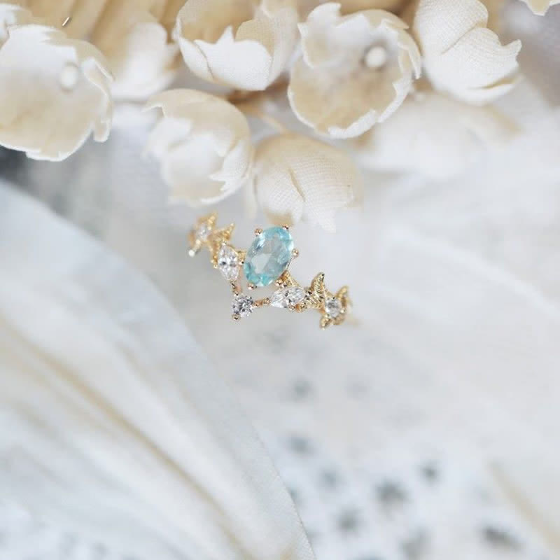 Olivenorma Aquamarine White Zircon Crown Shape Ring - image 5