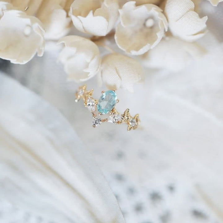 Olivenorma Aquamarine White Zircon Crown Shape Ring - image 5