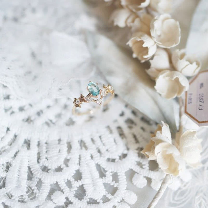 Olivenorma Aquamarine White Zircon Crown Shape Ring - image 7