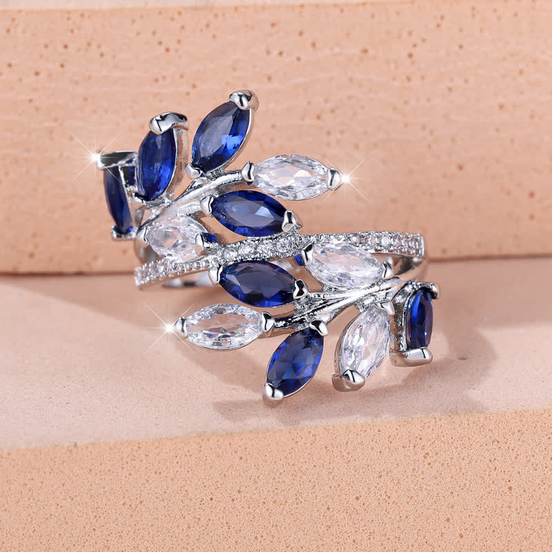 Olivenorma Creative Hollow Sapphire Blue Zircon Ring - Silver - image 1