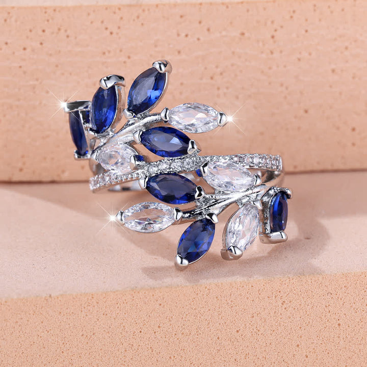 Olivenorma Creative Hollow Sapphire Blue Zircon Ring - Silver - image 1