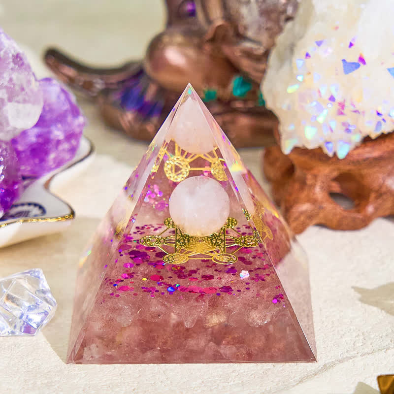 Olivenorma Rose Quartz & Strawberry Quartz Orgone Pyramid - 6cm*6cm - image 0