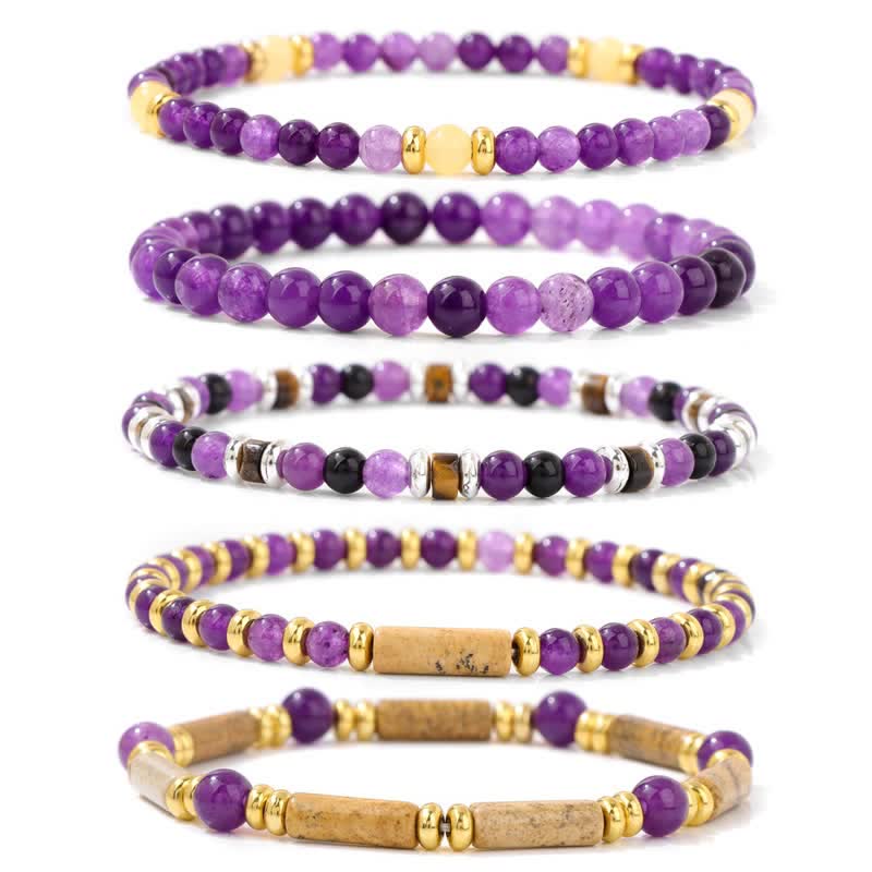 Olivenorma 4mm Stone Beads 5 Piece Bracelet - Amethyst & Picture Jasper - image 14