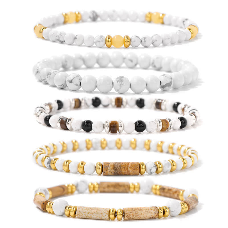 Olivenorma 4mm Stone Beads 5 Piece Bracelet - White Turquoise & Picture Jasper - image 12