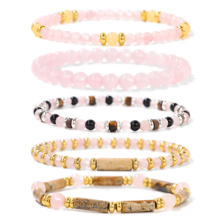 Olivenorma 4mm Stone Beads 5 Piece Bracelet - Rose Quartz & Picture Jasper - image 10