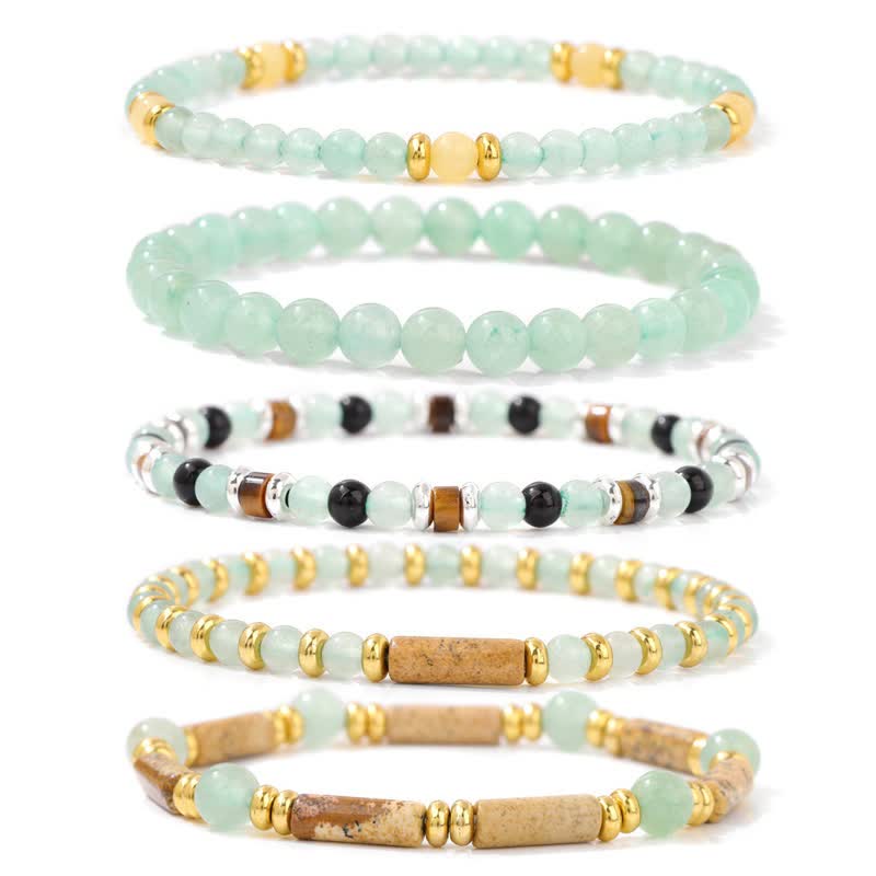 Olivenorma 4mm Stone Beads 5 Piece Bracelet - Green Aventurine & Picture Jasper - image 4