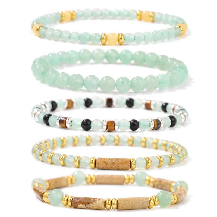 Olivenorma 4mm Stone Beads 5 Piece Bracelet - Green Aventurine & Picture Jasper - image 4
