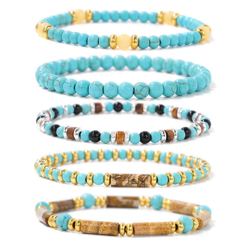 Olivenorma 4mm Stone Beads 5 Piece Bracelet - Turquoise & Picture Jasper - image 8