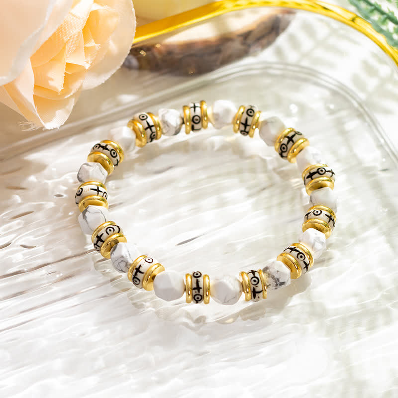 Olivenorma Natural Faceted Stone Roller Beads Beaded Bracelet - White Turquoise - image 5