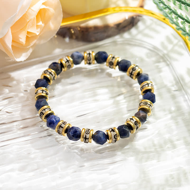 Olivenorma Natural Faceted Stone Roller Beads Beaded Bracelet - Sodalite - image 12