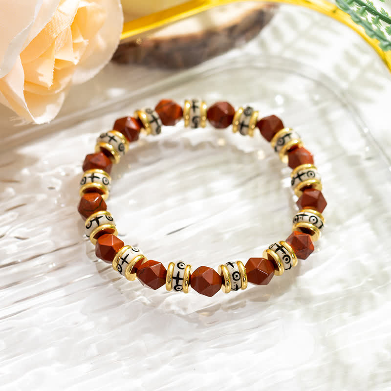 Olivenorma Natural Faceted Stone Roller Beads Beaded Bracelet - Red Jasper - image 7