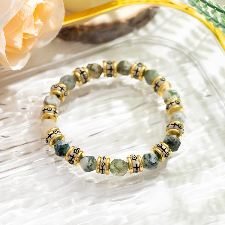 Olivenorma Natural Faceted Stone Roller Beads Beaded Bracelet - Moss Agate - image 10