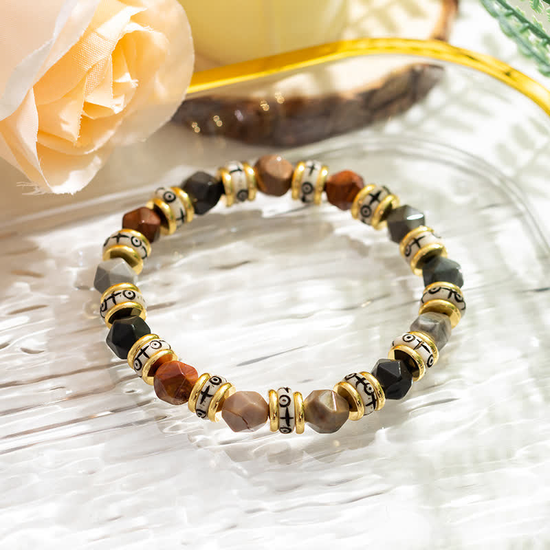 Olivenorma Natural Faceted Stone Roller Beads Beaded Bracelet - Picture Jasper - image 14
