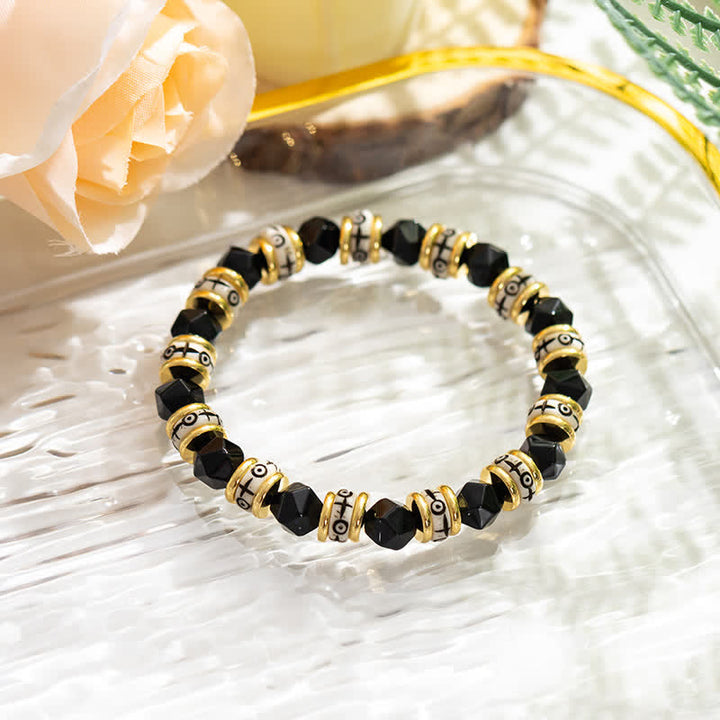 Olivenorma Natural Faceted Stone Roller Beads Beaded Bracelet - Black Onyx - image 1