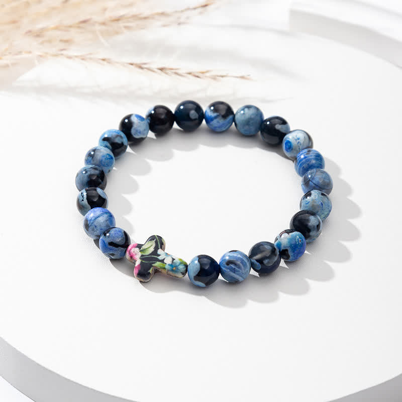 Olivenorma Natural Flame Agate Cross Bracelet - Sky Blue - image 0