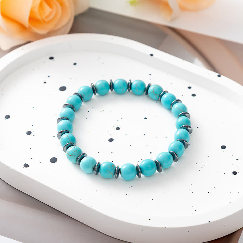 Olivenorma Natural Stone Tree of Life Metal Plate Beaded Bracelet - Turquoise - image 5