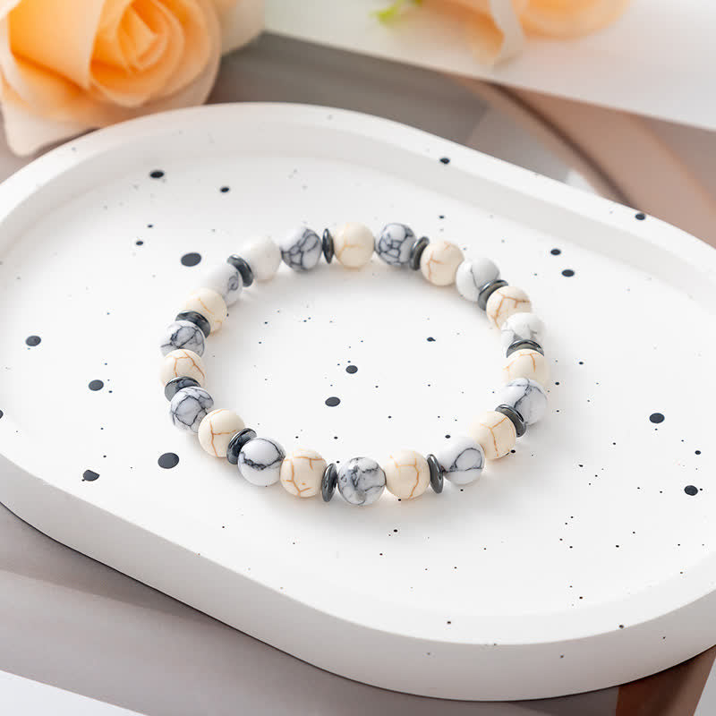 Olivenorma Natural Stone Tree of Life Metal Plate Beaded Bracelet - White Turquoise #2 - image 8