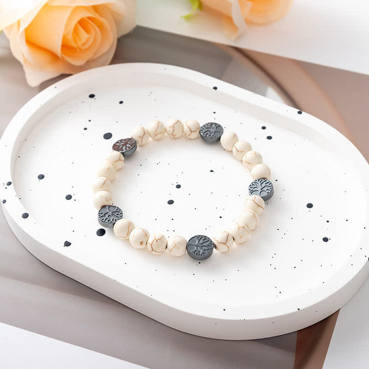 Olivenorma Natural Stone Tree of Life Metal Plate Beaded Bracelet - White Turquoise - image 7