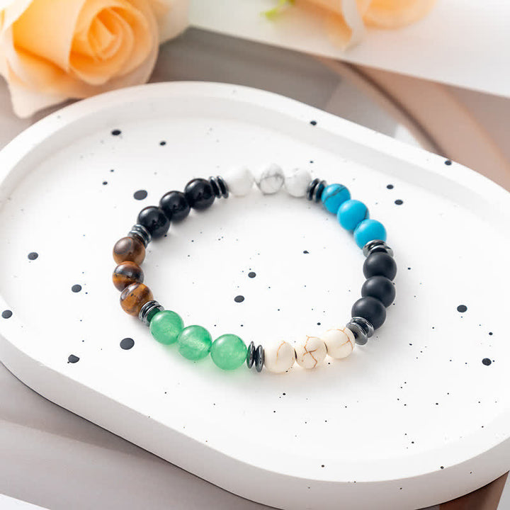 Olivenorma Natural Stone Tree of Life Metal Plate Beaded Bracelet - Tiger Eye & Obsidian & Green Fluorite & Turquoise & White Turquoise - image 9