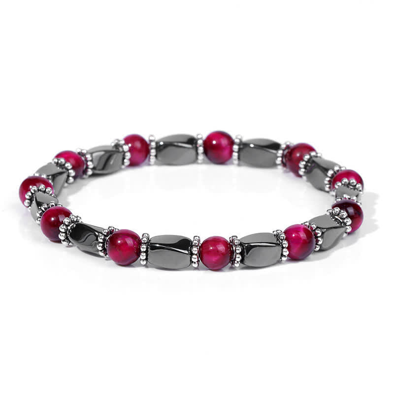 Olivenorma Natural Hematite Crystal Beads Beaded Bracelet - Rose Red Tiger Eye  - image 8