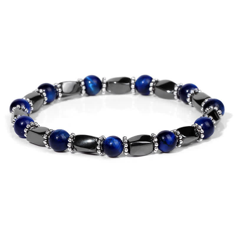Olivenorma Natural Hematite Crystal Beads Beaded Bracelet - Royal Blue Tiger Eye  - image 0