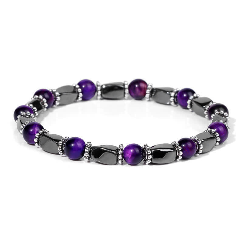 Olivenorma Natural Hematite Crystal Beads Beaded Bracelet - Purple Tiger Eye  - image 7