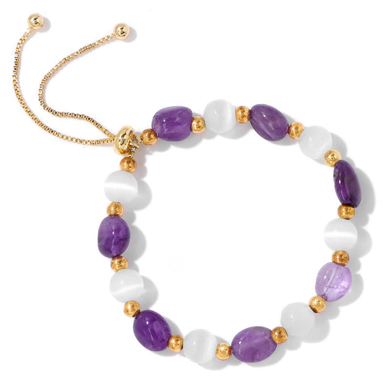 Olivenorma Cat's Eye Stone Natural Irregular Crystal Beaded Bracelet - Amethyst - image 0