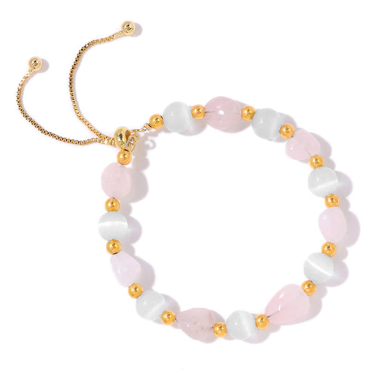 Olivenorma Cat's Eye Stone Natural Irregular Crystal Beaded Bracelet - Rose Quartz - image 7