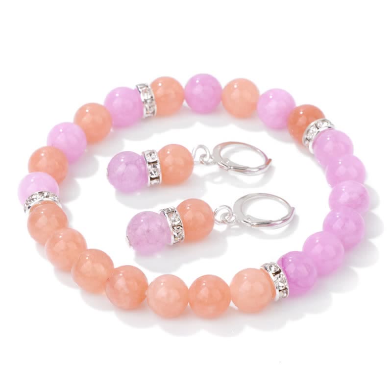 Olivenorma Natural Crystal Beads Beaded Bracelet Earrings - Sun Stone & Pink Crystal - image 20