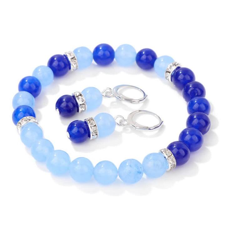 Olivenorma Natural Crystal Beads Beaded Bracelet Earrings - Blue Quartz & Sapphire - image 10