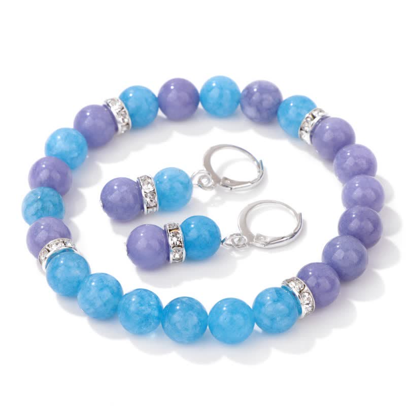Olivenorma Natural Crystal Beads Beaded Bracelet Earrings - Charoite & Aquamarine - image 23