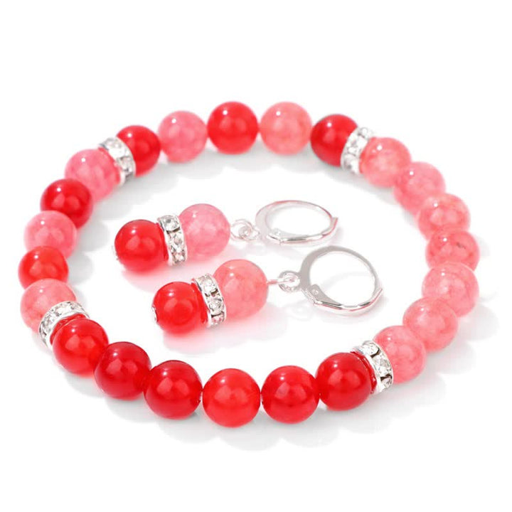 Olivenorma Natural Crystal Beads Beaded Bracelet Earrings - Ruby Quartz & Red Smelting Quartz - image 6