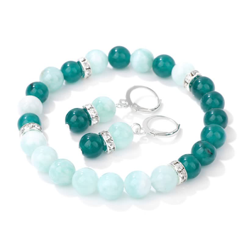 Olivenorma Natural Crystal Beads Beaded Bracelet Earrings - Amazonite & Green Fluorite - image 13