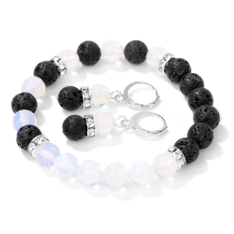 Olivenorma Natural Crystal Beads Beaded Bracelet Earrings - Opalite & Lava Stone - image 16