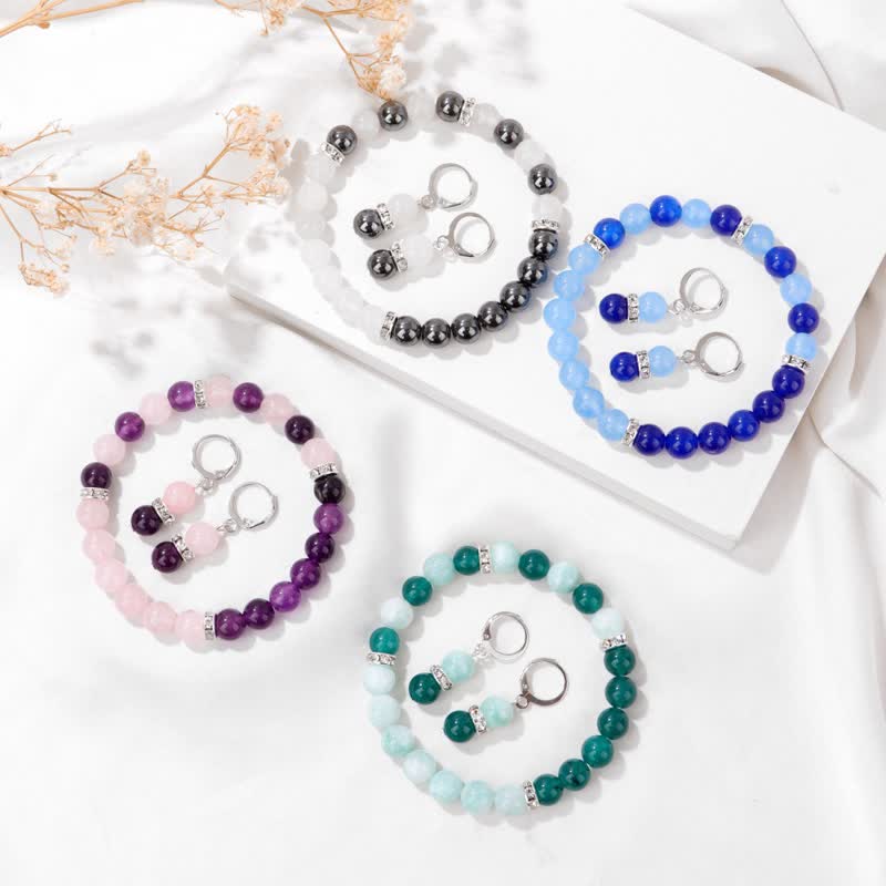 Olivenorma Natural Crystal Beads Beaded Bracelet Earrings - image 27