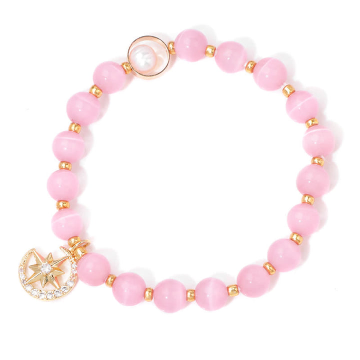 Olivenorma Cat's Eye Stone Beaded Moon & Star Pendant Bracelet - Pink - image 5