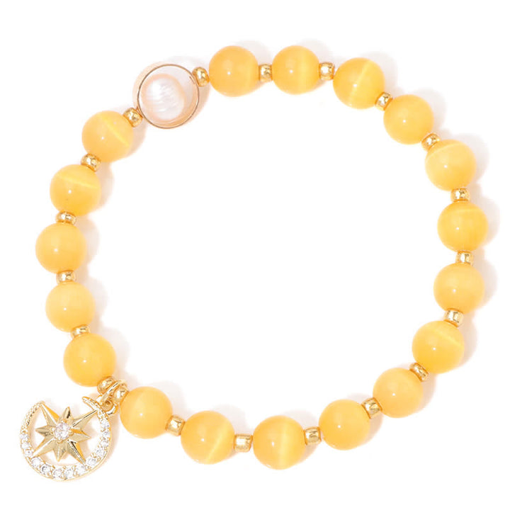 Olivenorma Cat's Eye Stone Beaded Moon & Star Pendant Bracelet - Yellow - image 6