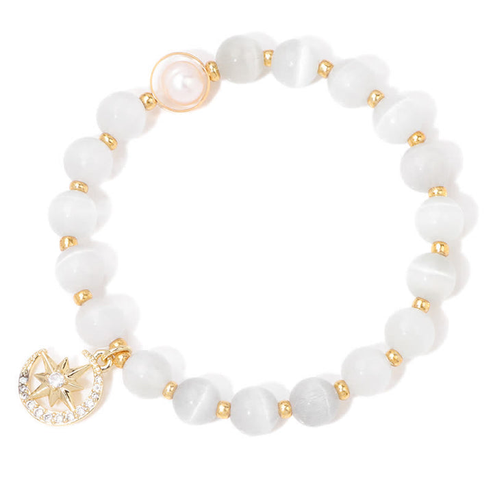 Olivenorma Cat's Eye Stone Beaded Moon & Star Pendant Bracelet - White - image 1