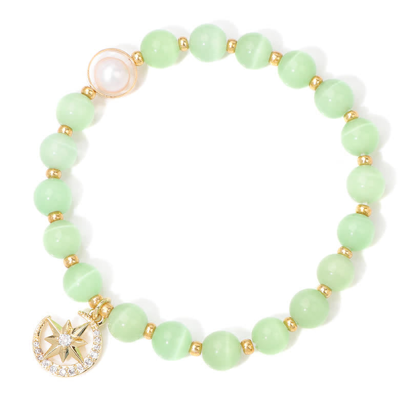 Olivenorma Cat's Eye Stone Beaded Moon & Star Pendant Bracelet - Green - image 2