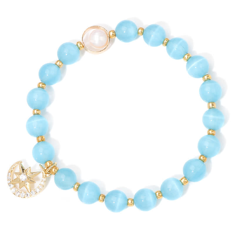 Olivenorma Cat's Eye Stone Beaded Moon & Star Pendant Bracelet - Blue - image 4