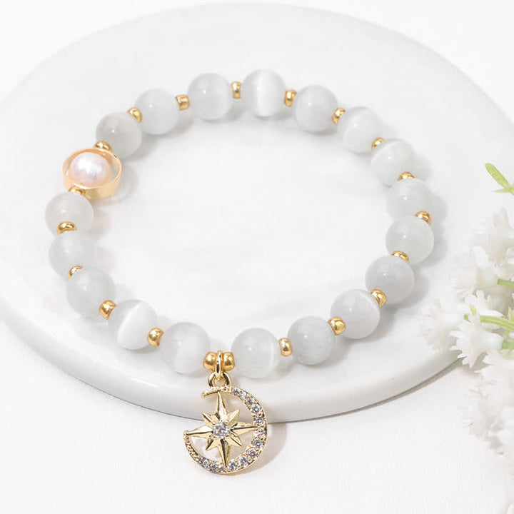 Olivenorma Cat's Eye Stone Beaded Moon & Star Pendant Bracelet - image 0