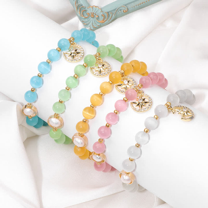 Olivenorma Cat's Eye Stone Beaded Moon & Star Pendant Bracelet - image 8