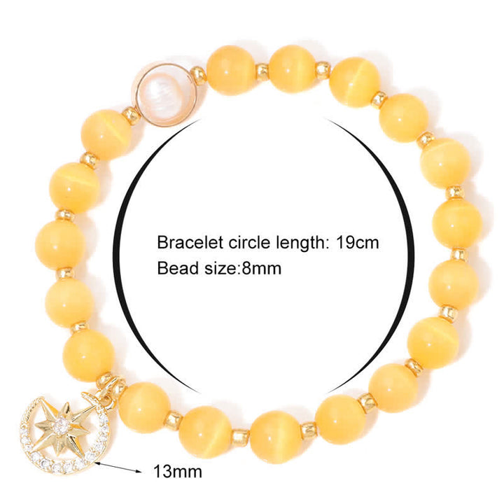 Olivenorma Cat's Eye Stone Beaded Moon & Star Pendant Bracelet - image 7