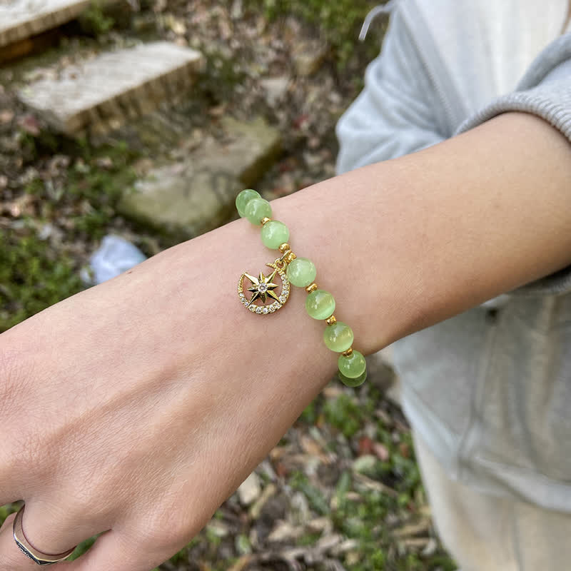 Olivenorma Cat's Eye Stone Beaded Moon & Star Pendant Bracelet - image 3